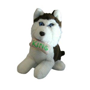 Oriental Trading Plush Husky Dog Puppy King With Bone 10" Tall Stuffed Animal To